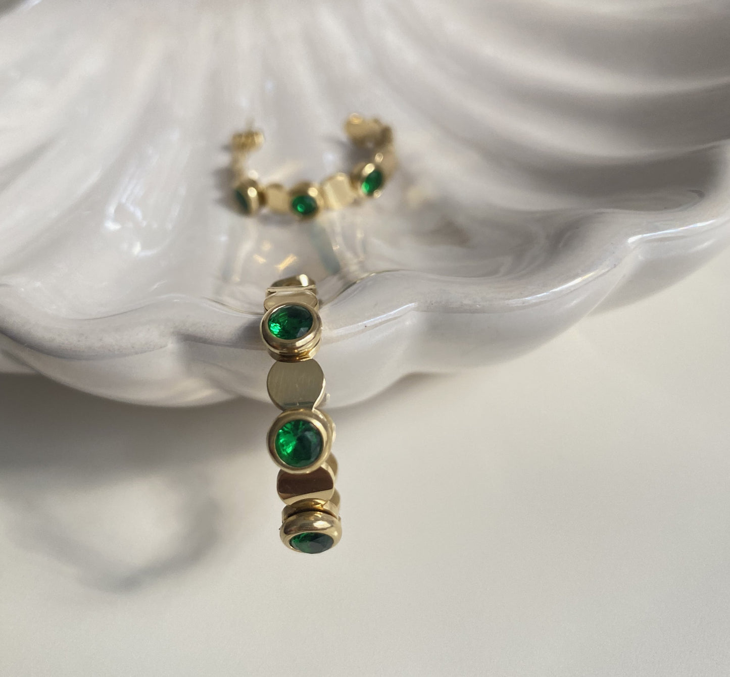 Green Gemstone Hoop Earrings