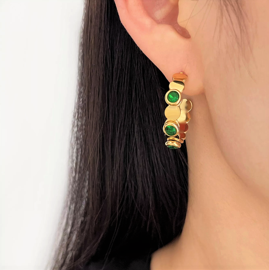 Green Gemstone Hoop Earrings